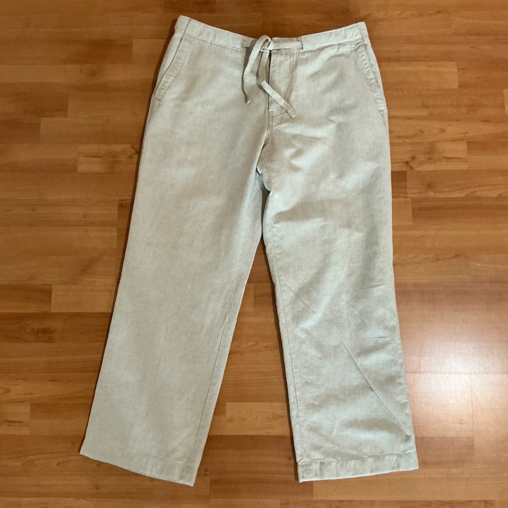 Structure Linen Blend Drawstring Pants Khaki 34x30 Casual Beach Resort